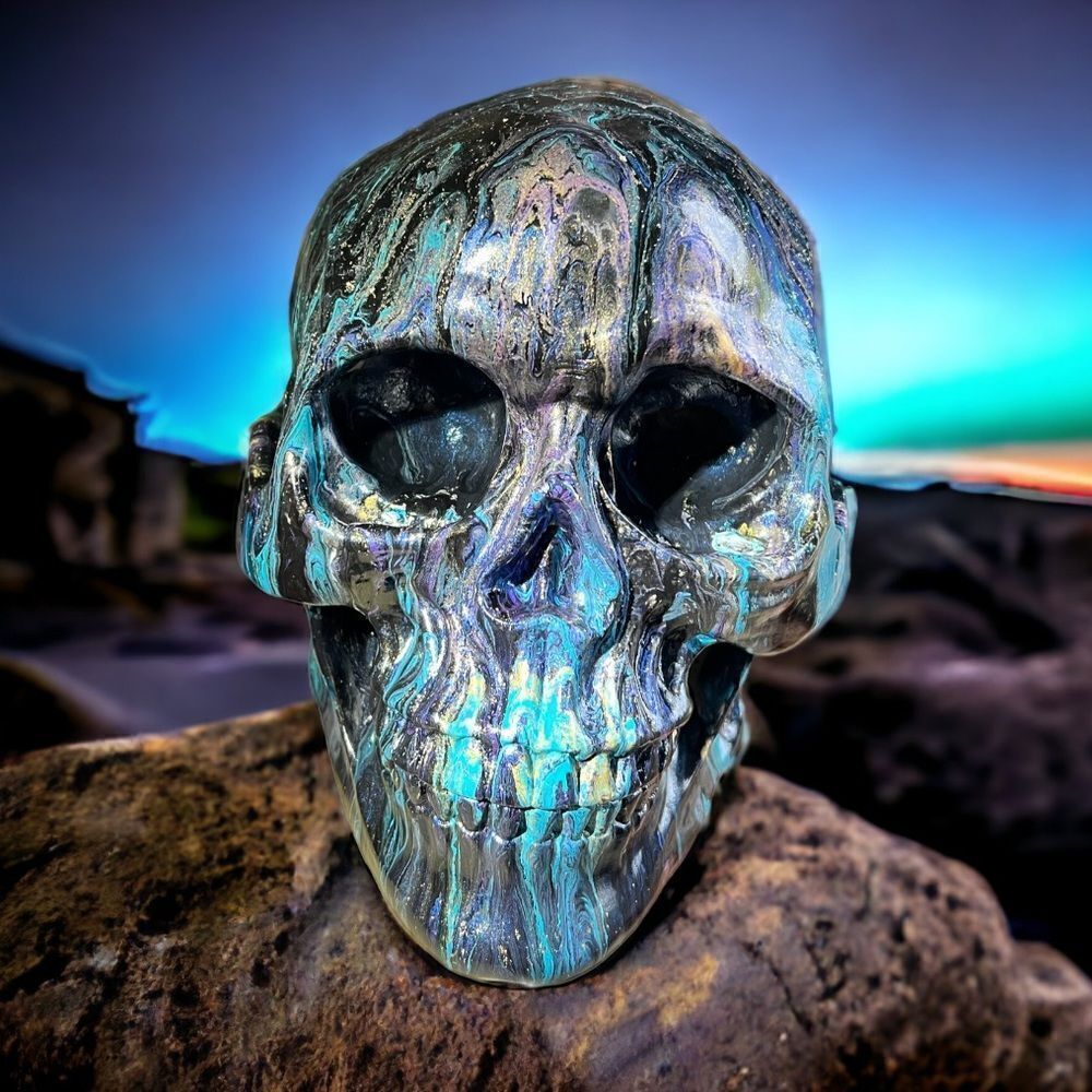 Hand-Painted One of A Kind Life Size Adult Human Skull - Picture 3 of 10